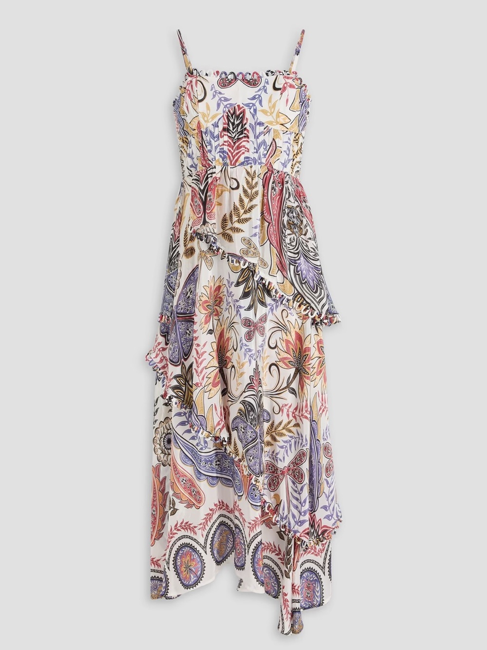 Farm Rio Boho Glam Tiered Floral Crepe de Chine Midi Sun Dress Small NWT - Picture 16 of 17